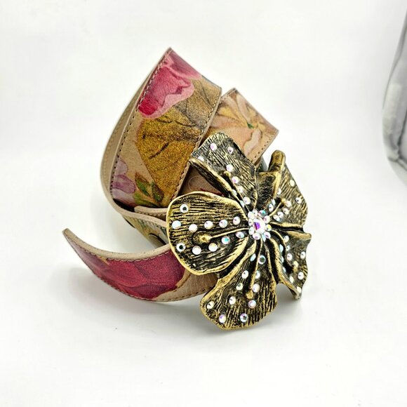 Leatherock Floral Leather Belt with Rhinestone Flower Buckle main image 8